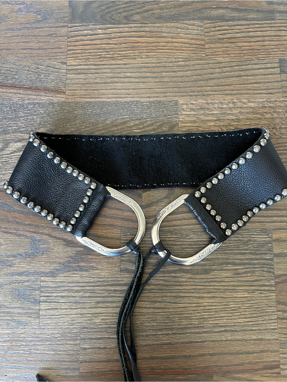 Handmade Black Leather Western Statement Belt – Studded Silver Hardware